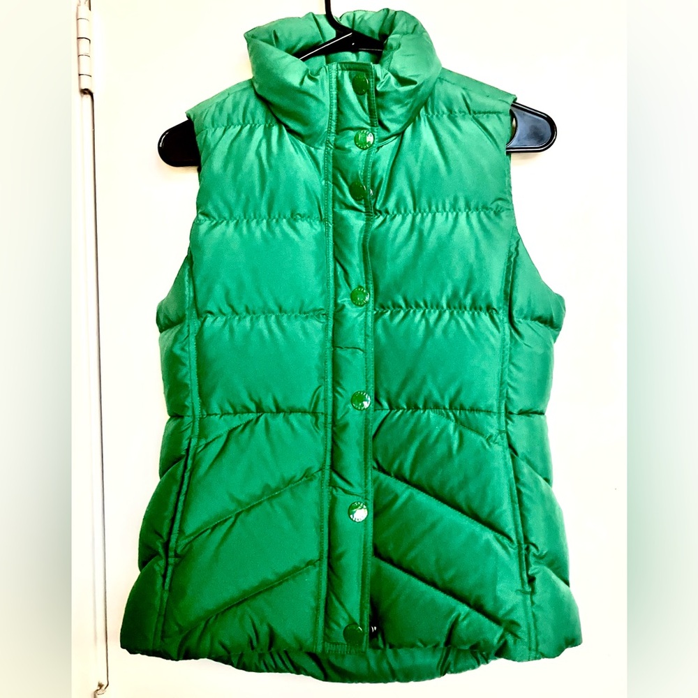 J. Crew Green Quilted Puffer Vest with High Collar